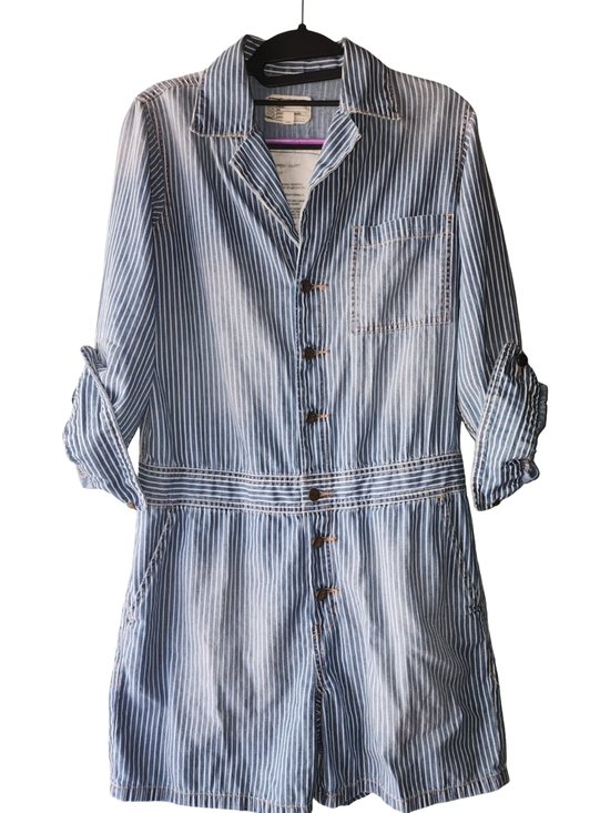 Current/Elliott Pants - CURRENT/ELLIOTT Blue & White Conductor Striped Denim Romper Shortall Sz 1- S EUC